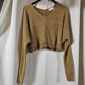 Estella Rae Fluffy Knit Sweater Mustard Yellow Womens Small Cropped‎ Oversized